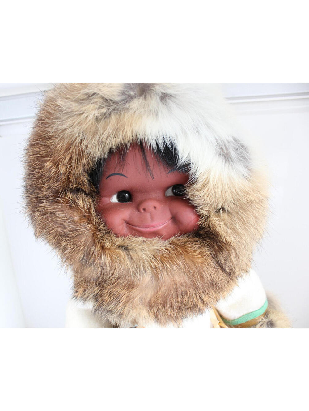 VINTAGE 1960s Carlson Girl Eskimo Doll Rabbit Fur Leather 12" Tall - Picture 2 of 13